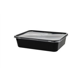 Kilobakken met transparante deksel 750ml PP 18,2 x 13,2 x 4,6cm Zwart - Horecavoordeel.com
