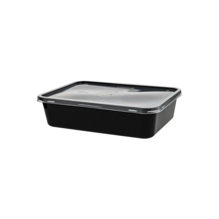 Kilobakken met transparante deksel 750ml PP 18,2 x 13,2 x 4,6cm Zwart - Horecavoordeel.com