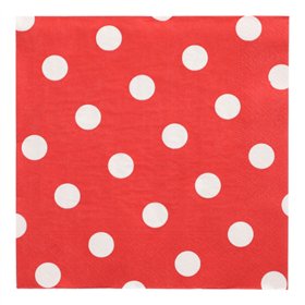 Servetten 3-laags 1/4 vouw 40cm x 40cm Rood Dots - Horecavoordeel.com