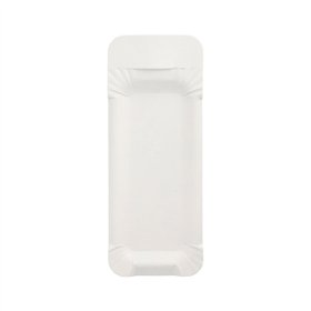 Schaaltjes Karton Pure rechthoekig 8cm x 21cm Wit met handvat - Horecavoordeel.com