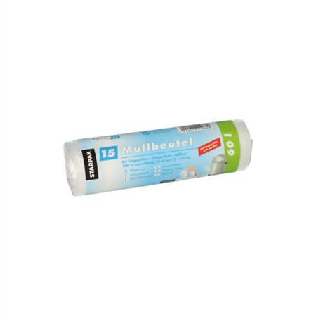 Huisvuilzakken met handgreep HDPE 60 l 75cm x 65cm Transparant