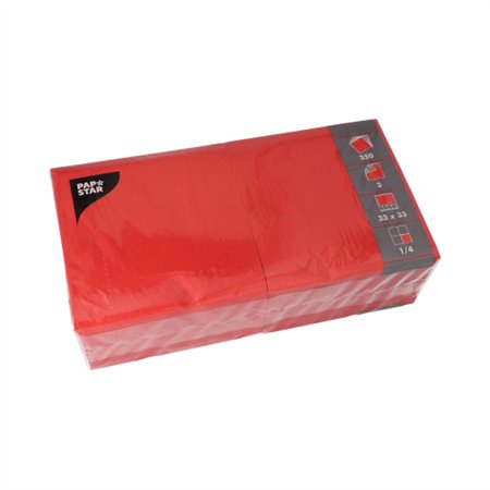 Servetten 3-laags 1/4 vouw 33cm x 33cm Rood