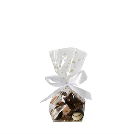 Zakjes PP 16cm x 9,5cm x 4cm Transparant gouden sterren - Horecavoordeel.com