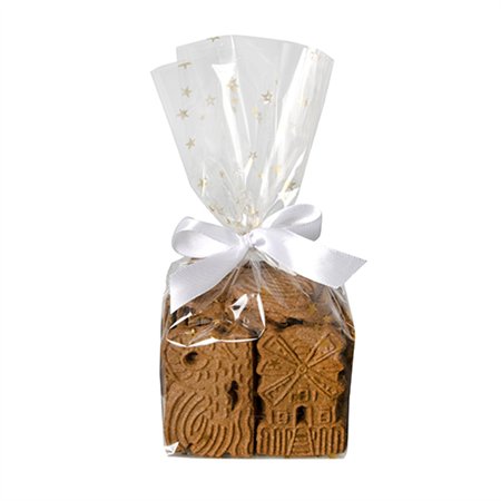 Zakjes PP 23,5cm x 14,5cm x 5,8cm Transparant gouden sterren - Horecavoordeel.com