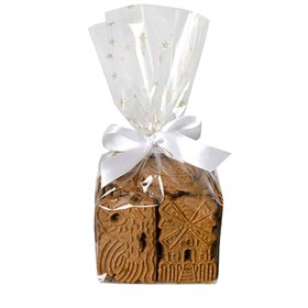 Zakjes PP 27cm x 18cm x 7cm Transparant gouden sterren - Horecavoordeel.com