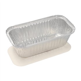 Aluminium schalen met inlegdeksels PP gelamineerd rechthoekig 1,5 l 7cm x 13cm x 24,2cm - Horecavoordeel.com