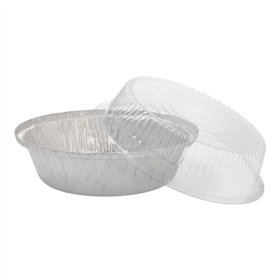 Aluminium schalen met transparante PS deksels rond 770ml Ø 18,2cm x 8cm - Horecavoordeel.com
