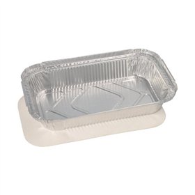 Aluminium schalen met inlegdeksels PP gelamineerd rechthoekig 0,65 l 3,4cm x 13cm x 22cm voor Lasagna