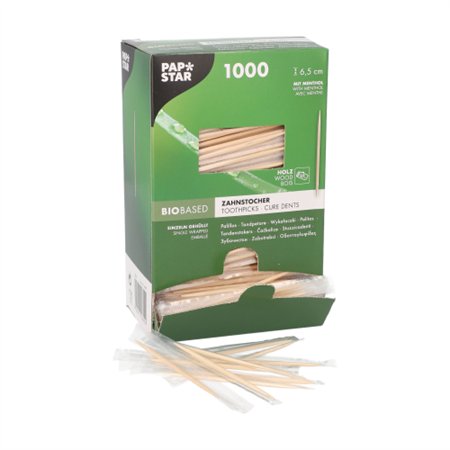 Tandenstoker hout per stuk verpakt rond 6,5cm met menthol