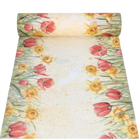Tafellopers Airlaid 24 m x 40cm Tulips & Daffodils - Horecavoordeel.com