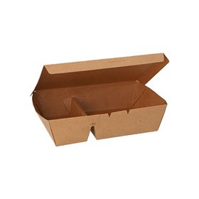 Kartonnen lunchboxen 2-vaks 450ml 5cm x 11cm x 16,8cm Bruin - Horecavoordeel.com