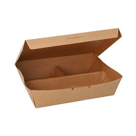 Kartonnen lunchboxen 3-vaks 600ml 5cm x 14,8cm x 18,3cm Bruin