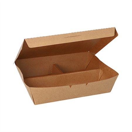 Kartonnen lunchboxen 3-vaks 600ml 5cm x 14,8cm x 18,3cm Bruin - Horecavoordeel.com