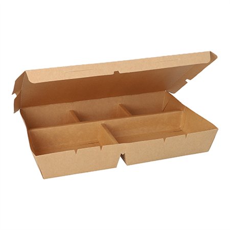 Kartonnen lunchboxen 5-vaks 900ml 4,2cm x 17cm x 25,5cm Bruin - Horecavoordeel.com