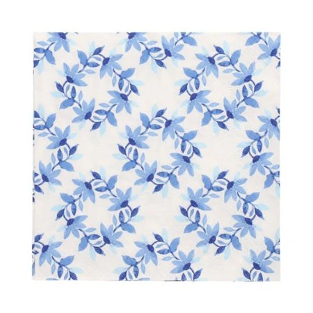 Servetten 3-laags 1/4 vouw 33cm x 33cm Blue Wreaths - Horecavoordeel.com