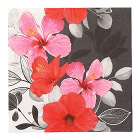 Servetten 3-laags 1/4 vouw 33cm x 33cm Hibiscus