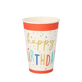 Drinkbekers Karton 0,2 l Ø 7cm x 9,7cm Wit Happy Birthday - Horecavoordeel.com
