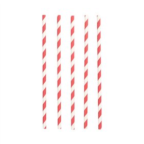 Drinkrietjes Papier Ø 6mm x 20cm Rood/Wit Stripes