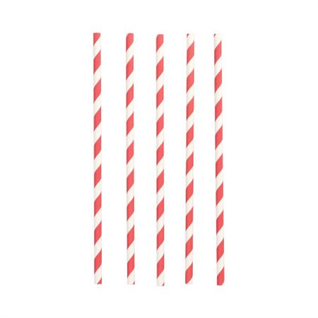 Drinkrietjes Papier Ø 6mm x 20cm Rood/Wit Stripes - Horecavoordeel.com