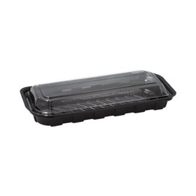 Sushi schalen rechthoekig R-PET 21cm x 8,8cm x 4,3cm Zwart met transparante deksel - Horecavoordeel.com