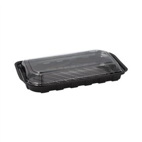 Sushi schalen rechthoekig R-PET 21cm x 11cm x 4,3cm Zwart met transparante deksel
