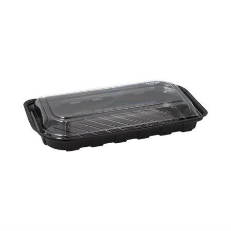 Sushi schalen rechthoekig R-PET 21cm x 11cm x 4,3cm Zwart met transparante deksel