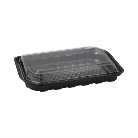 Sushi schalen rechthoekig R-PET 21cm x 13cm x 4,3cm Zwart met transparante deksel