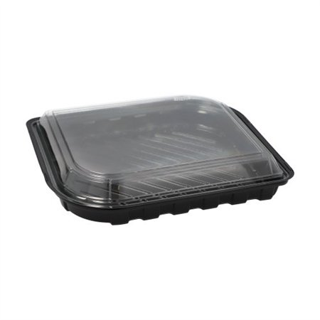 Sushi schalen rechthoekig R-PET 21cm x 18cm x 4,3cm Zwart met transparante deksel - Horecavoordeel.com