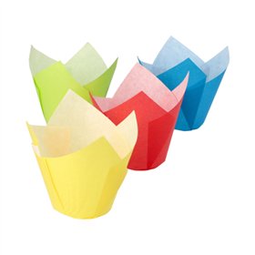 Bakvormpjes Ø 5cm x 8,5cm kleuren assortiment Tulip - Horecavoordeel.com