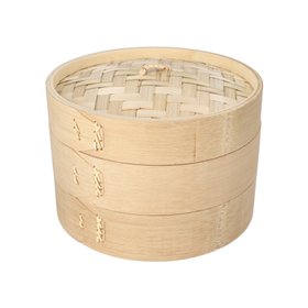 Stoommandje Bamboe ASIA Ø 21cm x 13,5cm 3-delig - Horecavoordeel.com
