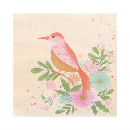 Servetten 3-laags 1/4 vouw 33cm x 33cm Flowery Bird - Horecavoordeel.com