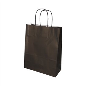 Draagtassen Papier 28cm x 22cm x 10cm Zwart met gedraaid handvat - Horecavoordeel.com
