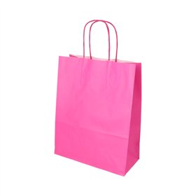 Draagtassen Papier 28cm x 22cm x 10cm Roze met gedraaid handvat
