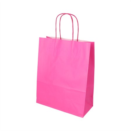 Draagtassen Papier 28cm x 22cm x 10cm Roze met gedraaid handvat
