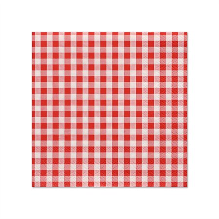 Servetten 3-laags 1/4 vouw 25cm x 25cm Rood Vichy Karo - Horecavoordeel.com