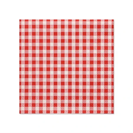 Servetten 3-laags 1/4 vouw 25cm x 25cm Rood Vichy Karo - Horecavoordeel.com