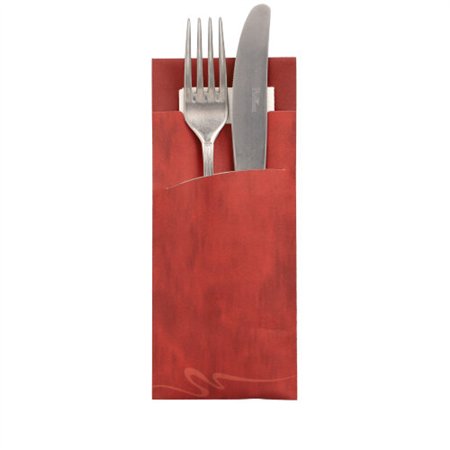 Bestekzakjes 20cm x 8,5cm Bordeaux inclusief Wit servet 33 x 33cm 2-laags - Horecavoordeel.com