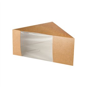 Kartonnen sandwichboxen met venster van PLA Pure 12,3cm x 12,3cm x 8,2cm Bruin