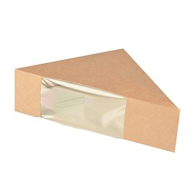 Kartonnen sandwichboxen met venster van PLA Pure 12,3cm x 12,3cm x 5,2cm Bruin