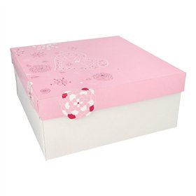 Gebaksdozen met deksel Karton vierkant 30cm x 30cm x 13cm Wit/roze Lovely Flowers - Horecavoordeel.com