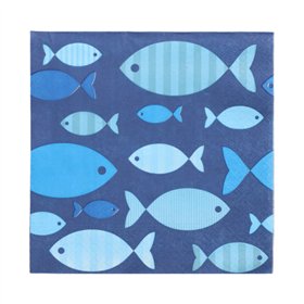 Servetten 3-laags 1/4 vouw 33cm x 33cm Blue Fish
