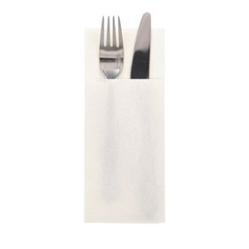 Servetten met bestekzakjes airlaid 1/8 vouw 40cm x 33cm Wit - Horecavoordeel.com
