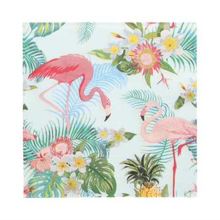 Servetten 3-laags 1/4 vouw 33cm x 33cm Exotic Flamingos - Horecavoordeel.com