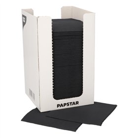 Servetten 2-laags PUNTO 1/4 vouw 20cm x 20cm Zwart micro reliëf in buffetbox
