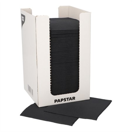 Servetten 2-laags PUNTO 1/4 vouw 20cm x 20cm Zwart micro reliëf in buffetbox