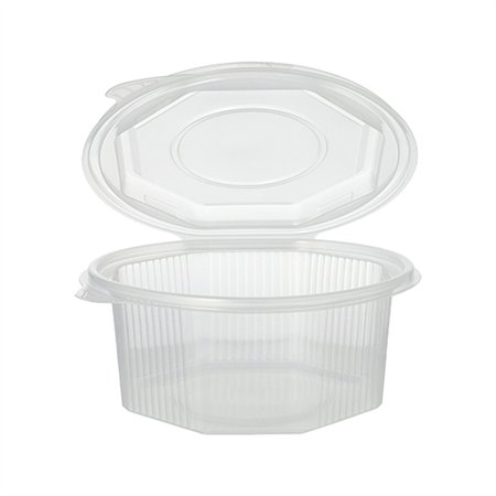 Saladebakken met vaste deksel PP achthoekig 750ml 6,1cm x 13cm x 13cm Transparant