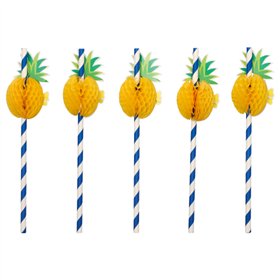 Drinkrietjes Papier Ø 6mm x 20cm Blauw/Wit Pineapple
