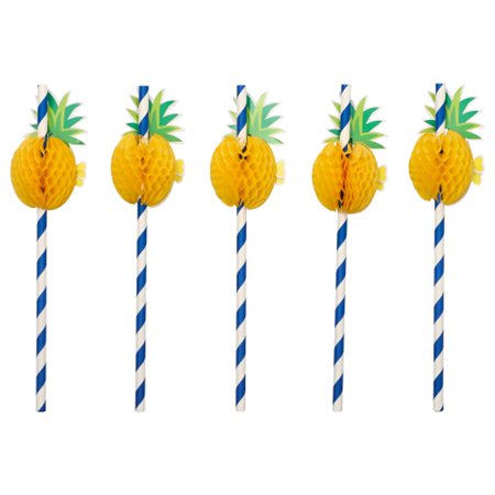 Drinkrietjes Papier Ø 6mm x 20cm Blauw/Wit Pineapple