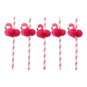 Drinkrietjes Papier Ø 6mm x 20cm Roze Flamingo