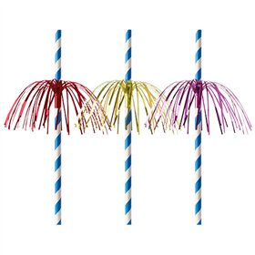Drinkrietjes Papier Ø 6mm x 20cm Blauw/Wit Fireworks